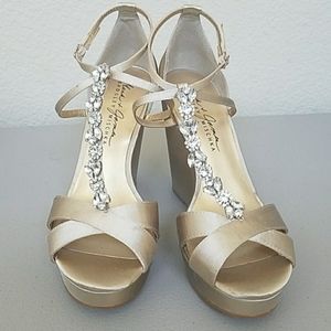 Badgley Mischka Crystal Platform Wedge Heels